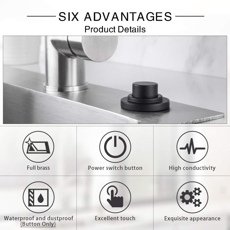 SINKINGDOM SinkTop Air Switch Kit (Long Full Brass Button) for Garbage Disposal, Cordless Matte Black - Image 4